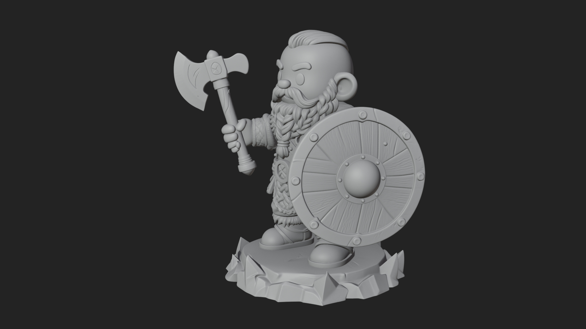 Chibi Bearded Dwarf With Axe Statue Design 4 3D Print Model 3D Model