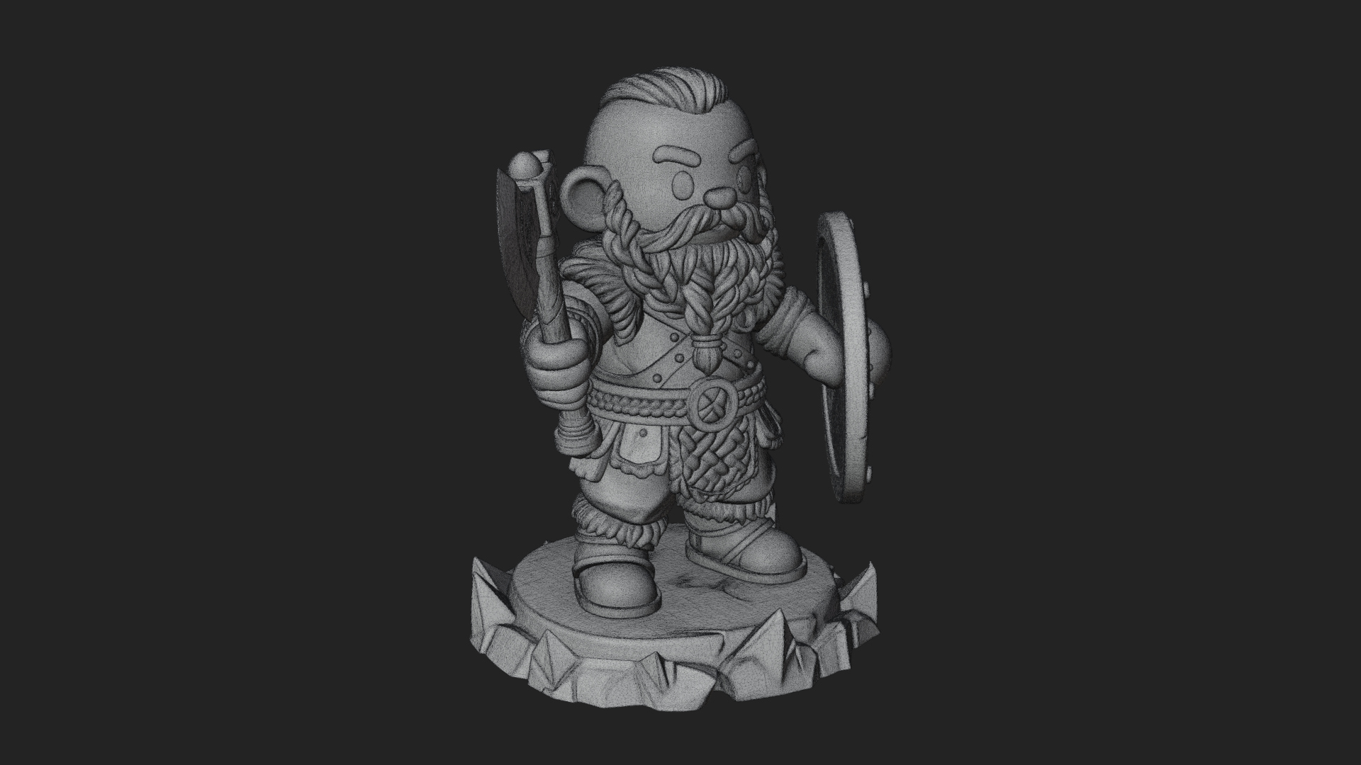 Chibi Bearded Dwarf With Axe Statue Design 4 3D Print Model 3D Model