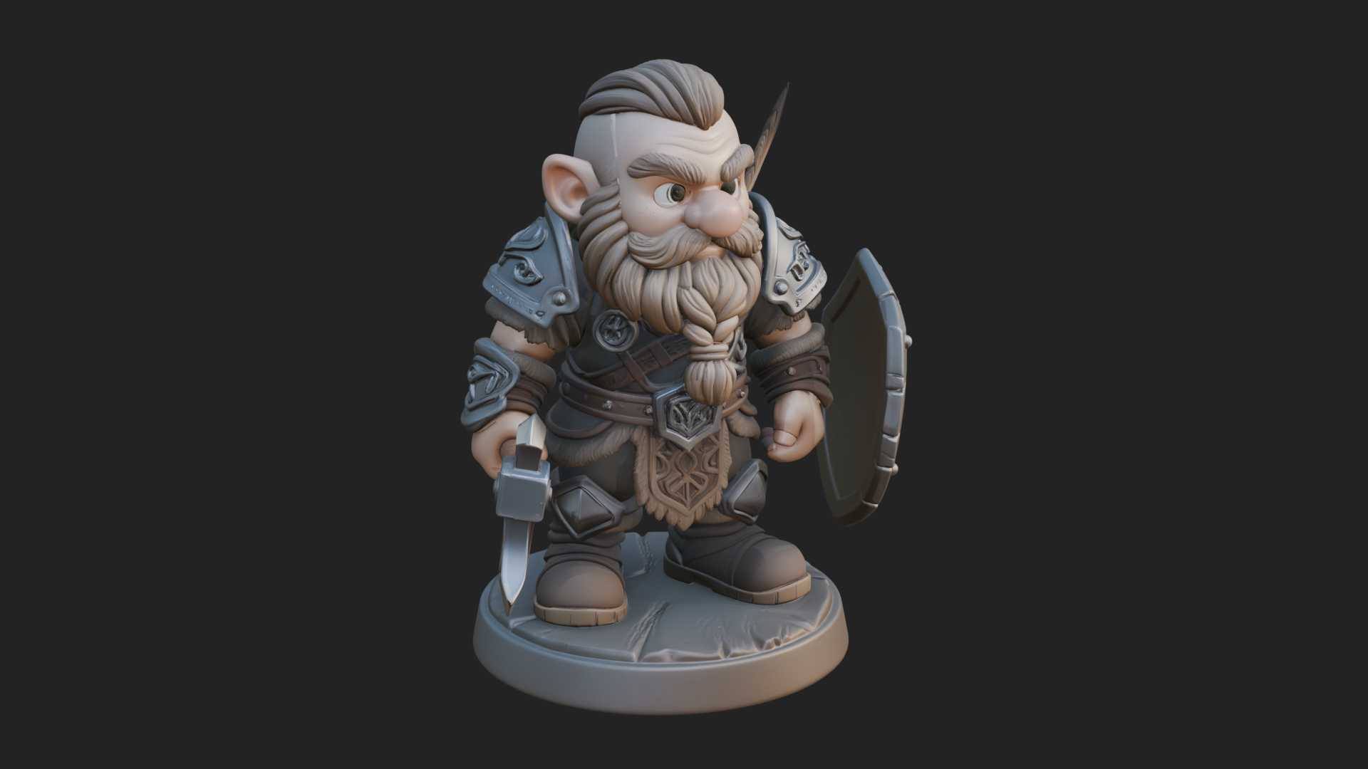 Chibi Bearded Dwarf With Axe Statue Design 5 3D Print Model 3D Model