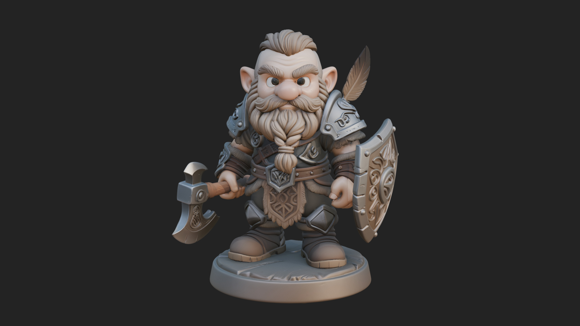 Chibi Bearded Dwarf With Axe Statue Design 5 3D Print Model 3D Model