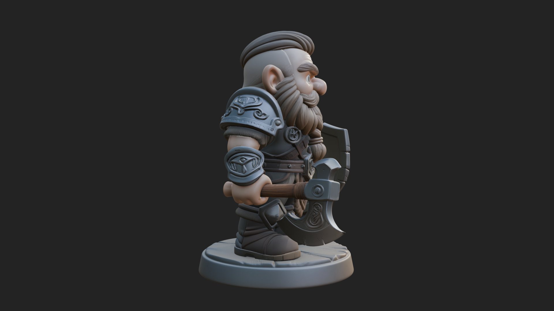 Chibi Bearded Dwarf With Axe Statue Design 5 3D Print Model 3D Model