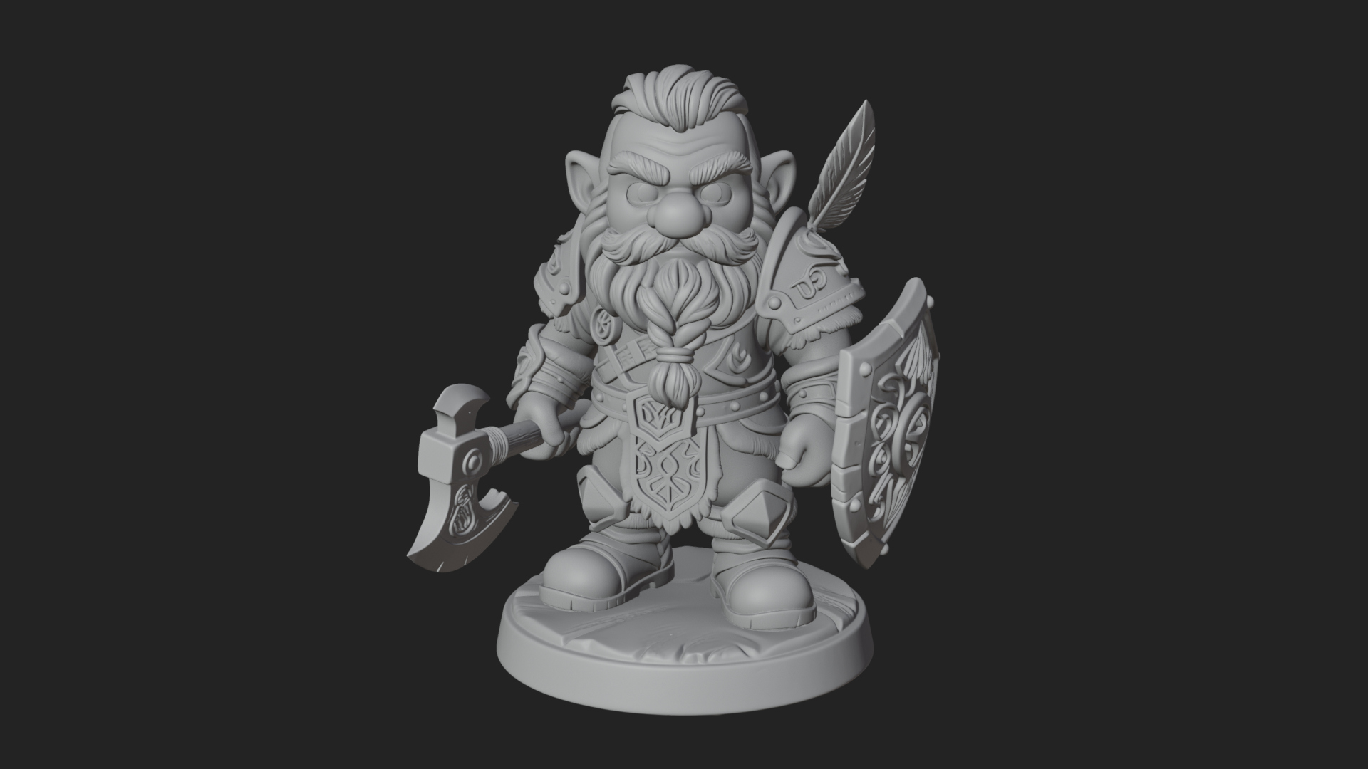 Chibi Bearded Dwarf With Axe Statue Design 5 3D Print Model 3D Model