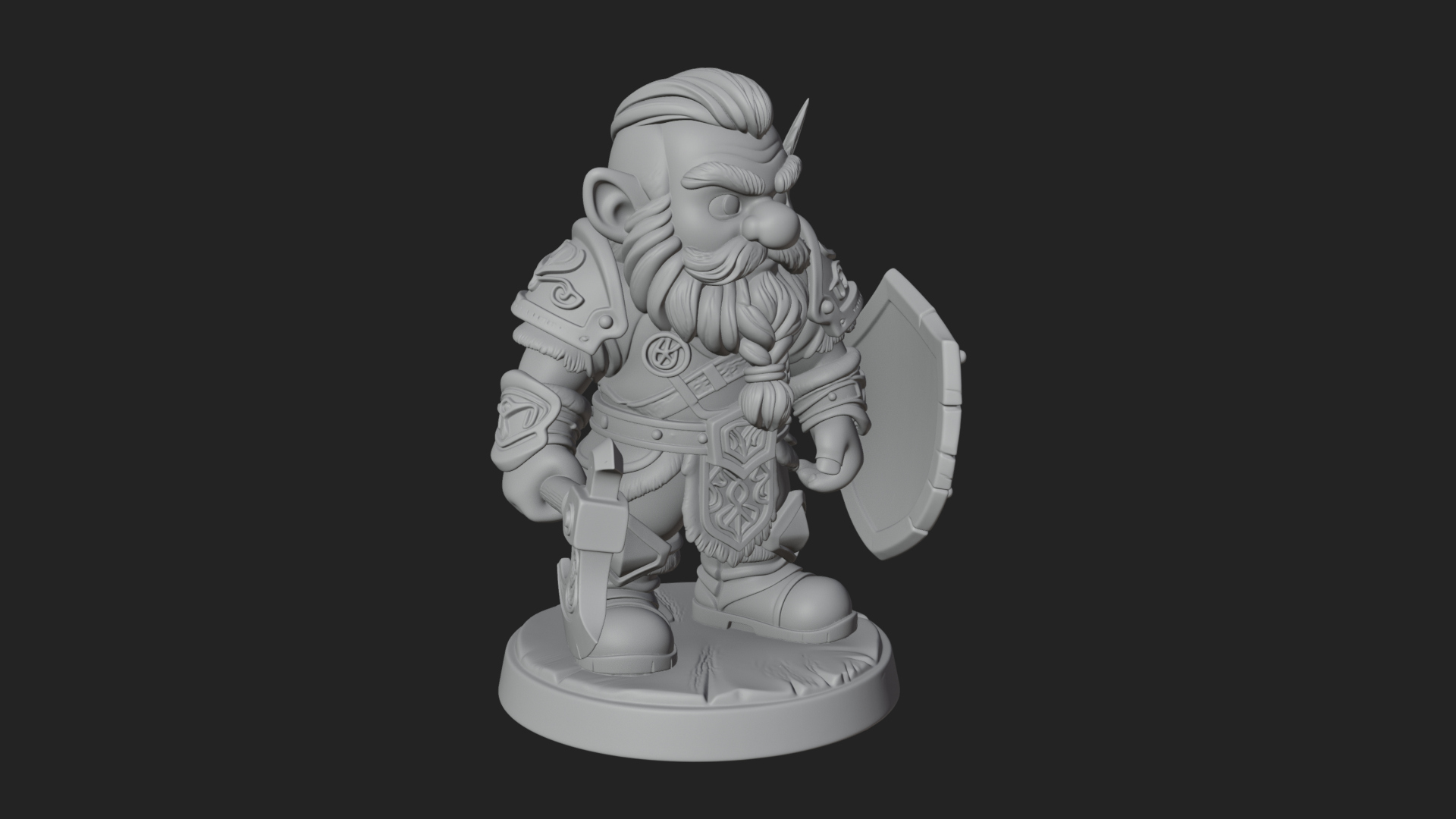 Chibi Bearded Dwarf With Axe Statue Design 5 3D Print Model 3D Model