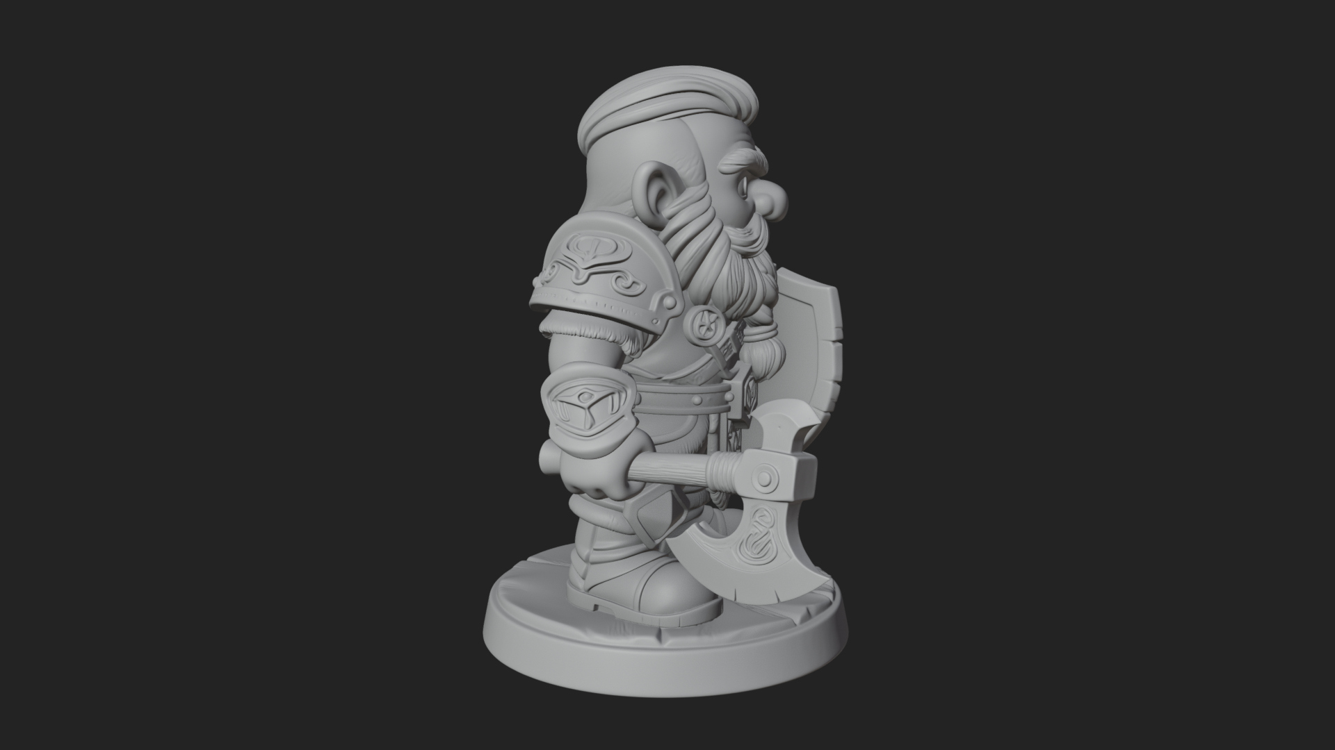 Chibi Bearded Dwarf With Axe Statue Design 5 3D Print Model 3D Model