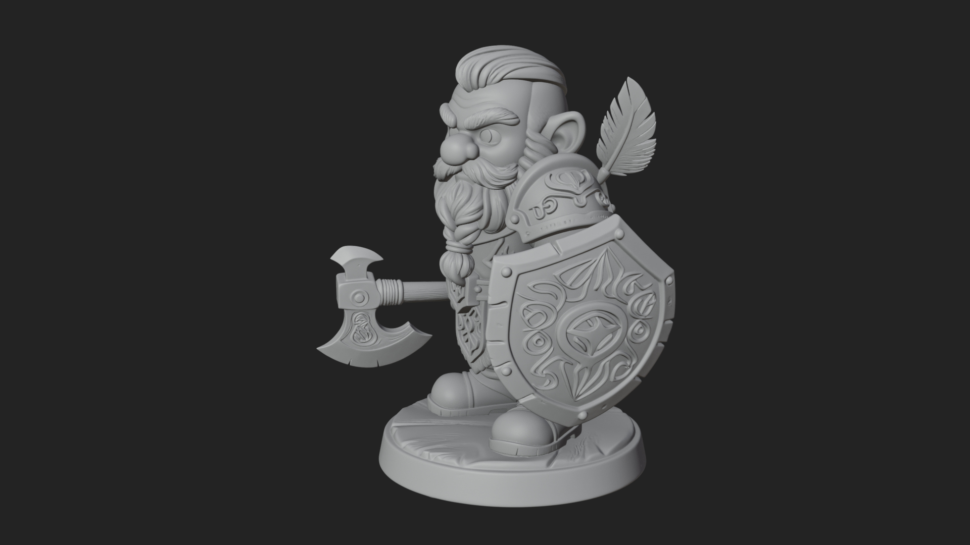 Chibi Bearded Dwarf With Axe Statue Design 5 3D Print Model 3D Model