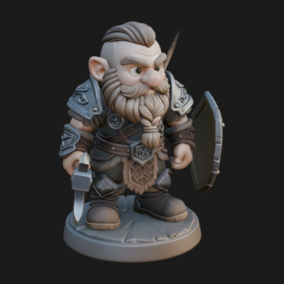 Chibi Bearded Dwarf With Axe Statue Design 5 3D Print Model