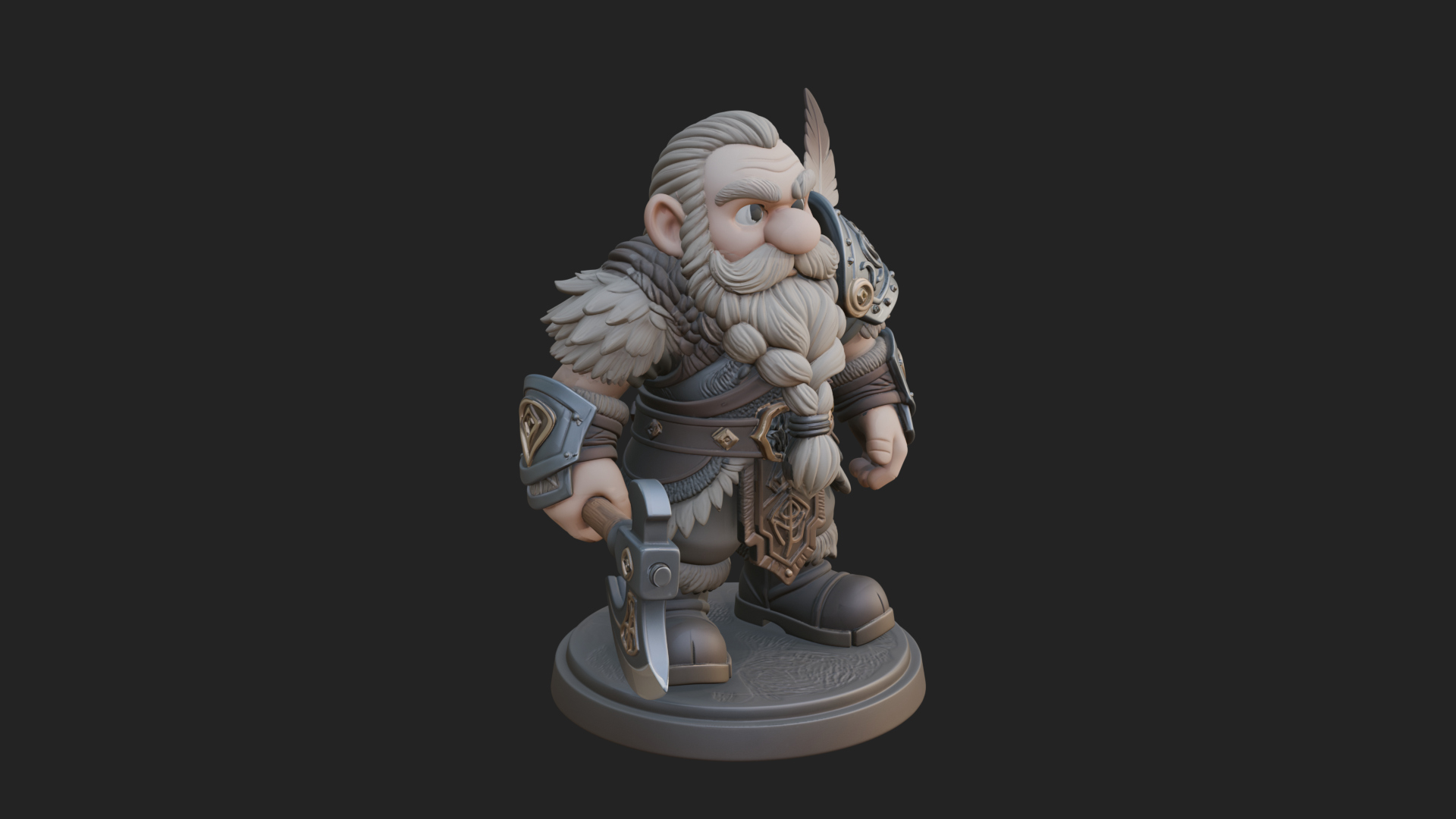 Chibi Bearded Dwarf With Axe Statue Design 6 3D Print Model 3D Model
