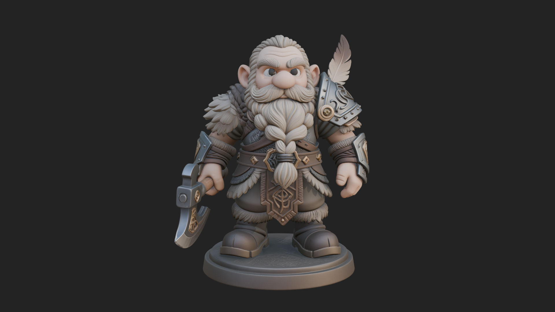 Chibi Bearded Dwarf With Axe Statue Design 6 3D Print Model 3D Model
