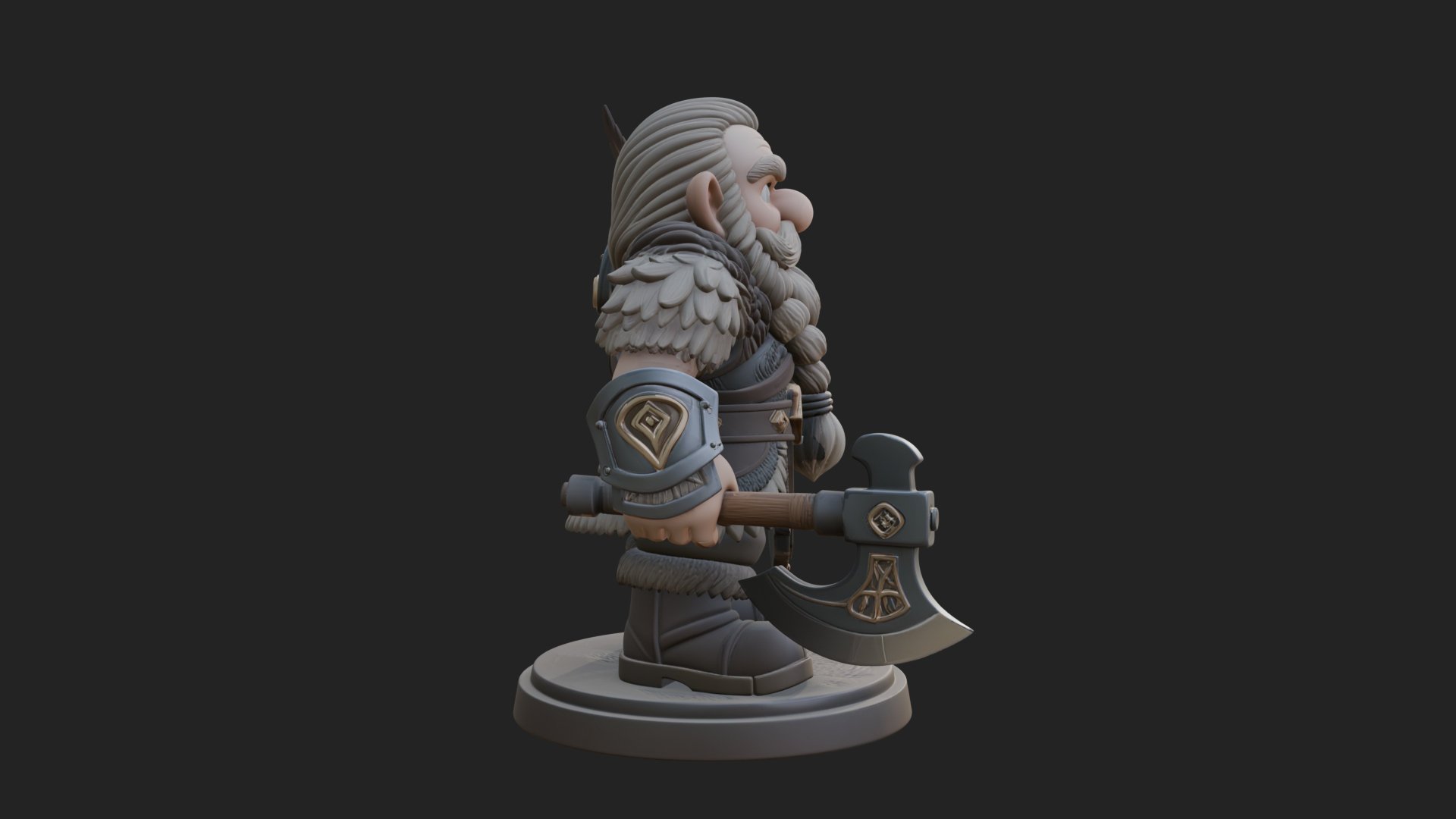 Chibi Bearded Dwarf With Axe Statue Design 6 3D Print Model 3D Model