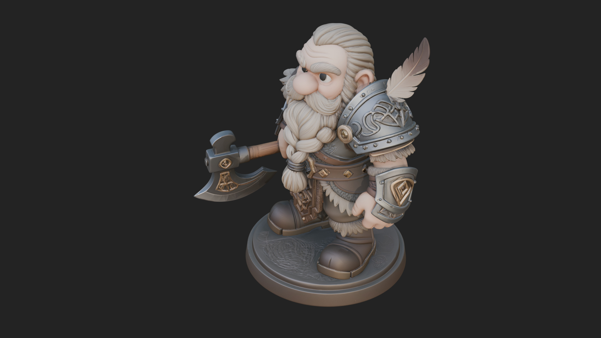 Chibi Bearded Dwarf With Axe Statue Design 6 3D Print Model 3D Model