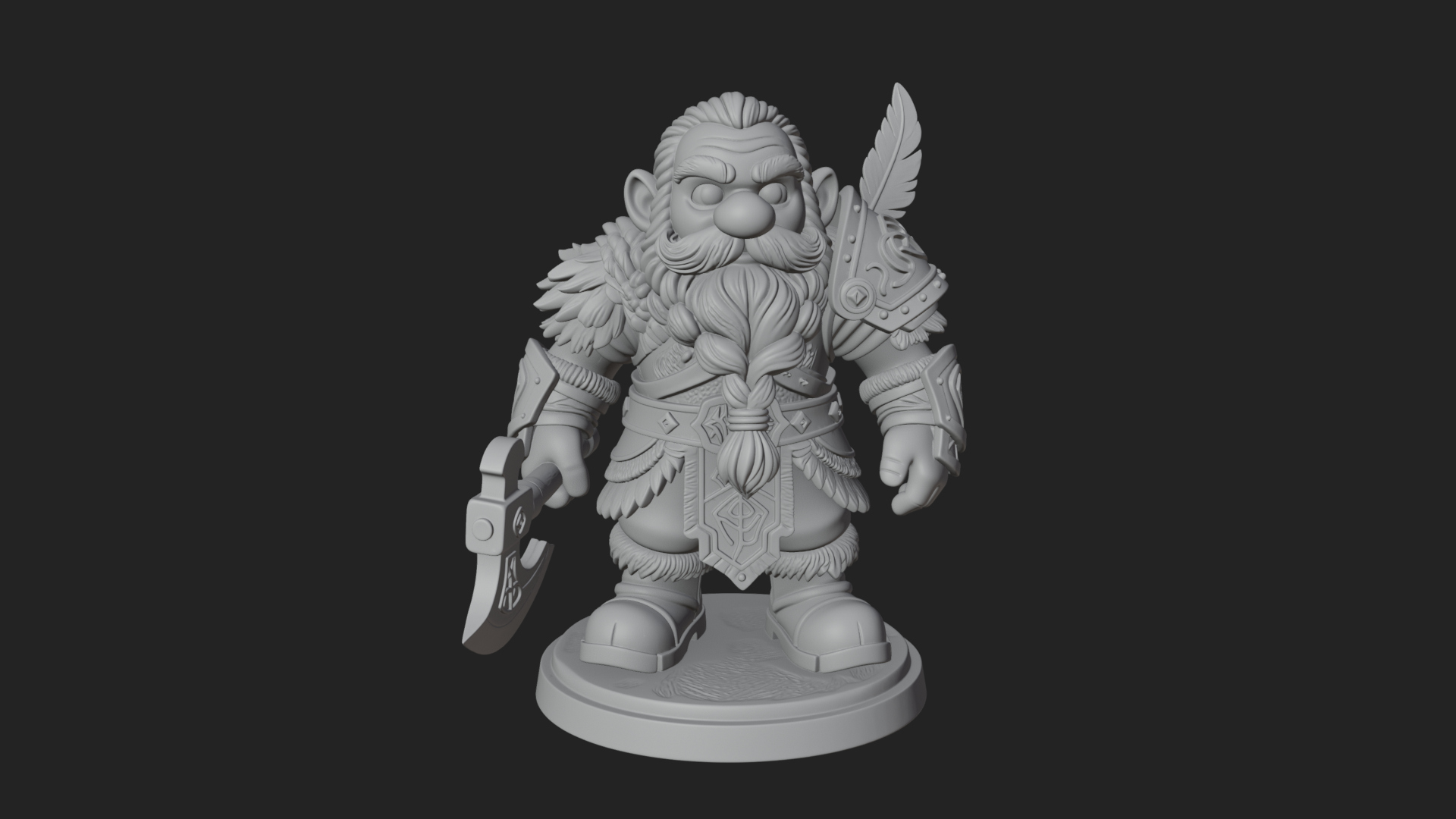 Chibi Bearded Dwarf With Axe Statue Design 6 3D Print Model 3D Model