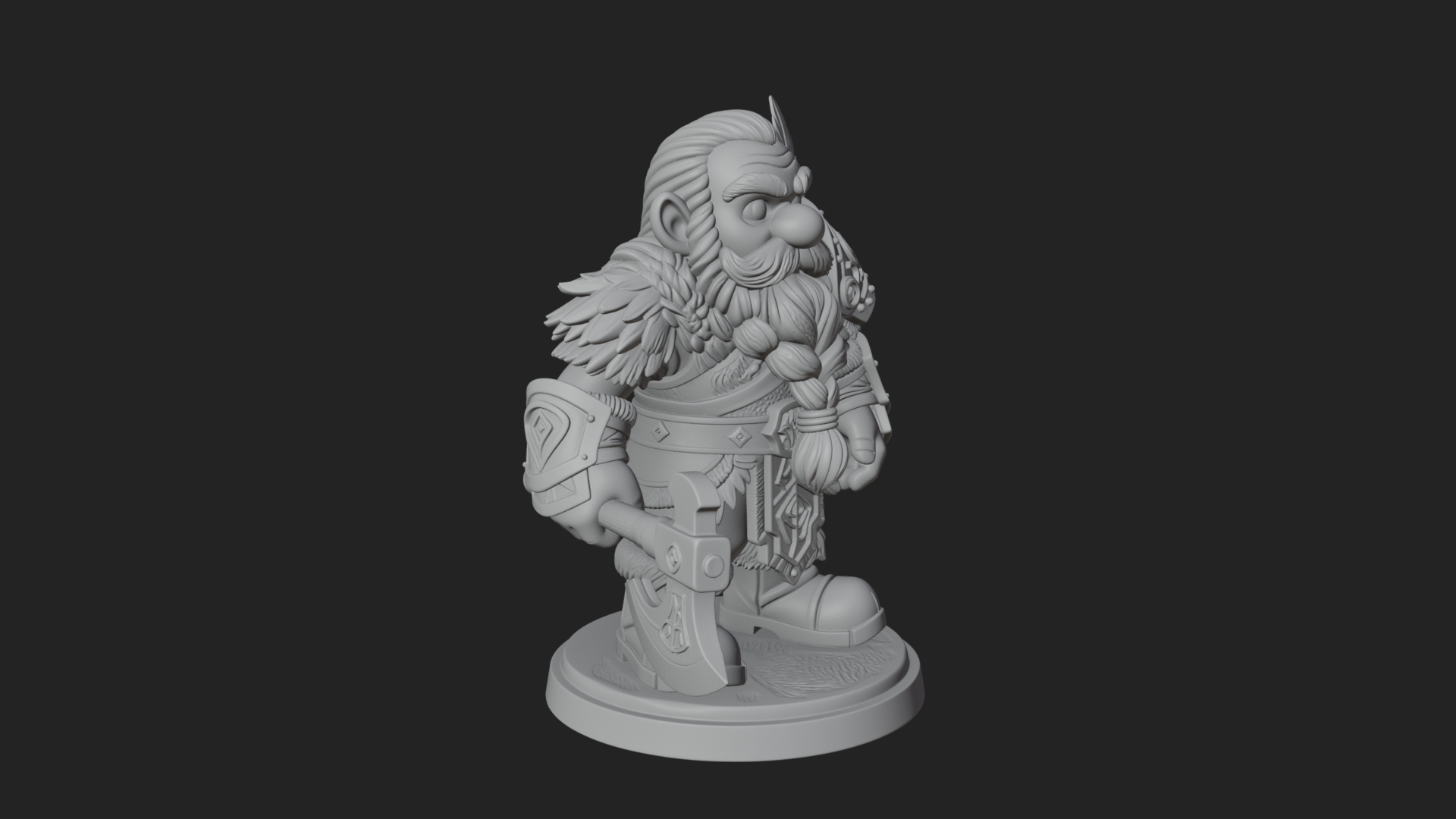 Chibi Bearded Dwarf With Axe Statue Design 6 3D Print Model 3D Model