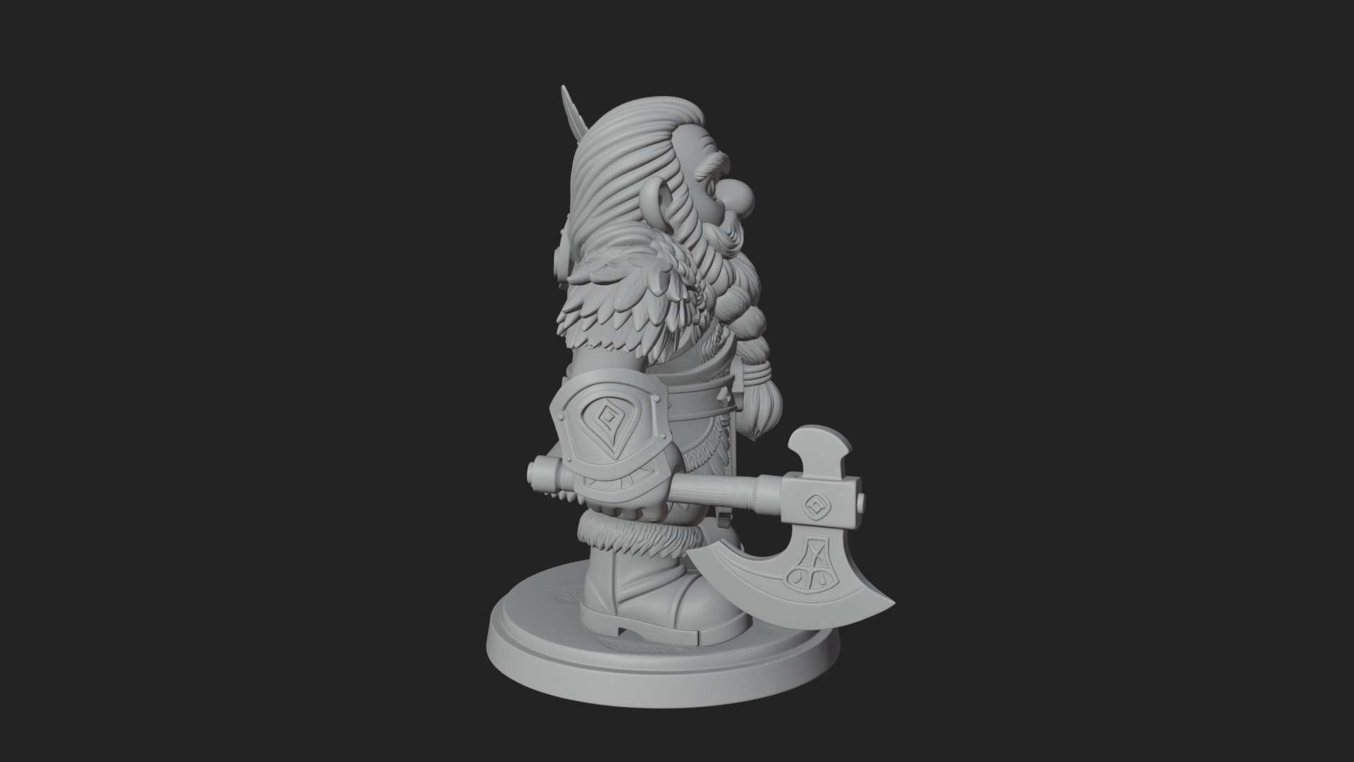 Chibi Bearded Dwarf With Axe Statue Design 6 3D Print Model 3D Model