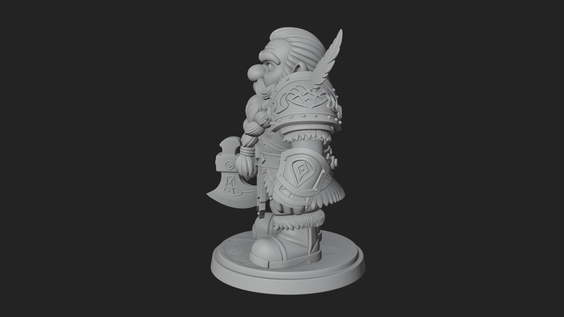 Chibi Bearded Dwarf With Axe Statue Design 6 3D Print Model 3D Model