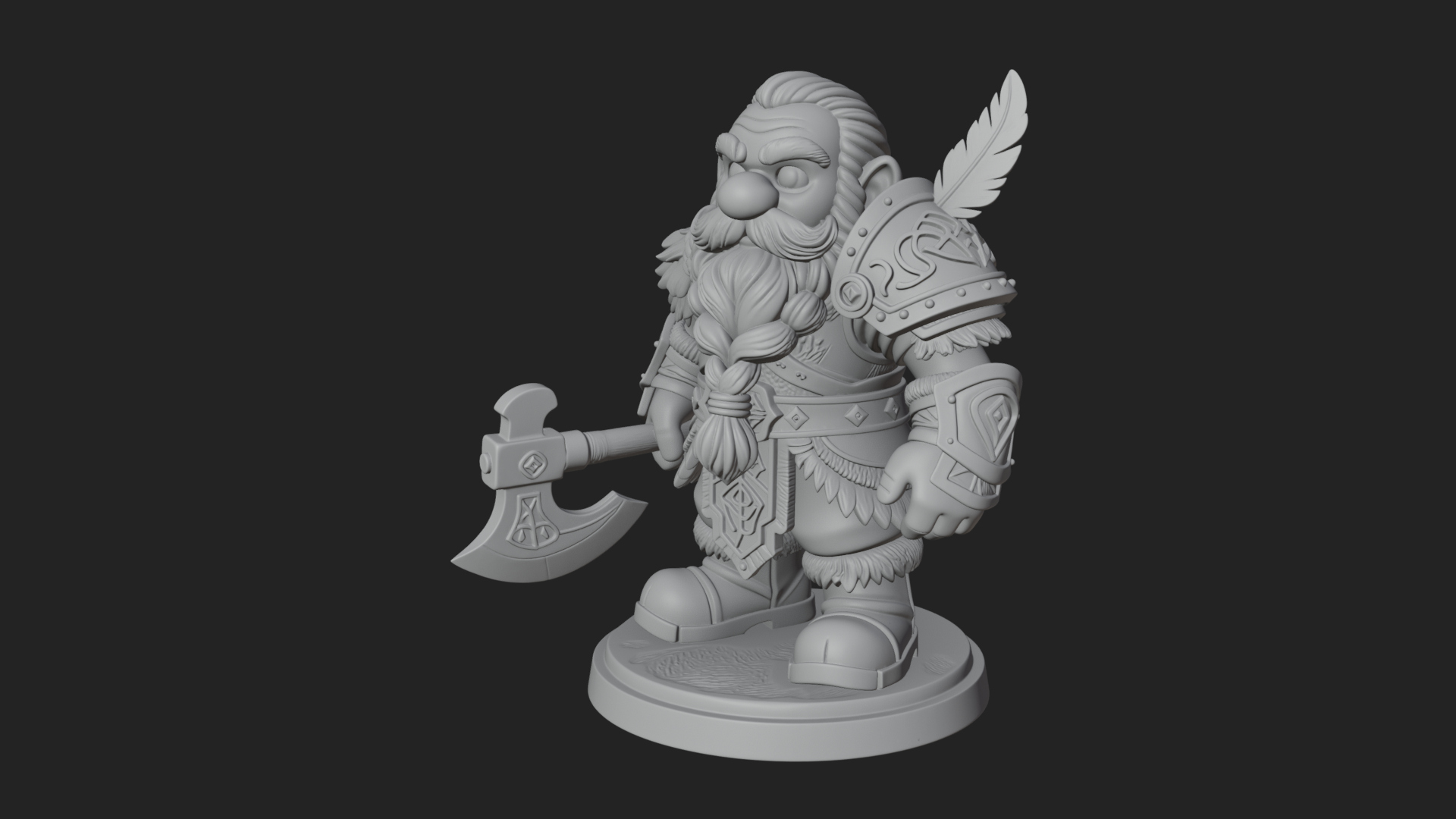 Chibi Bearded Dwarf With Axe Statue Design 6 3D Print Model 3D Model