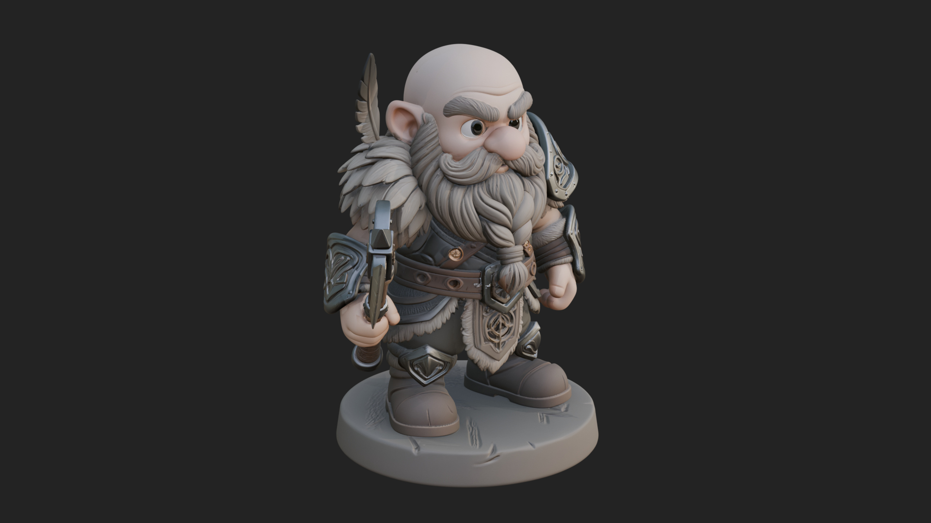 Chibi Bearded Dwarf With Axe Statue Design 7 3D Print Model 3D Model