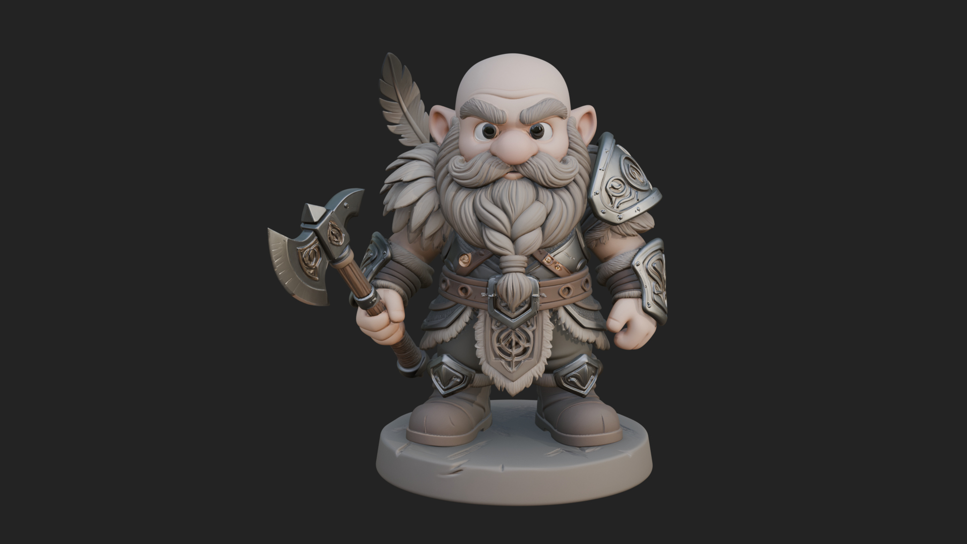 Chibi Bearded Dwarf With Axe Statue Design 7 3D Print Model 3D Model
