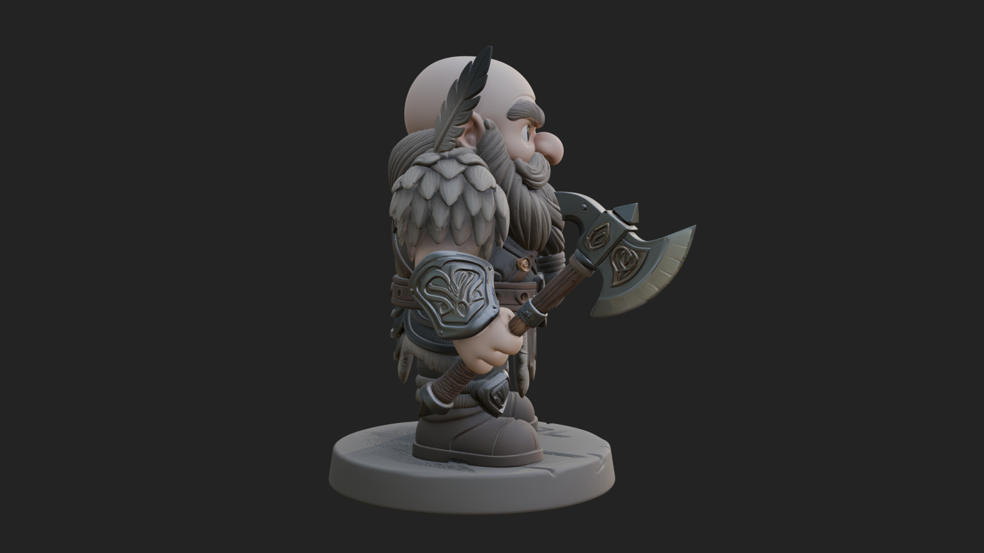 Chibi Bearded Dwarf With Axe Statue Design 7 3D Print Model 3D Model