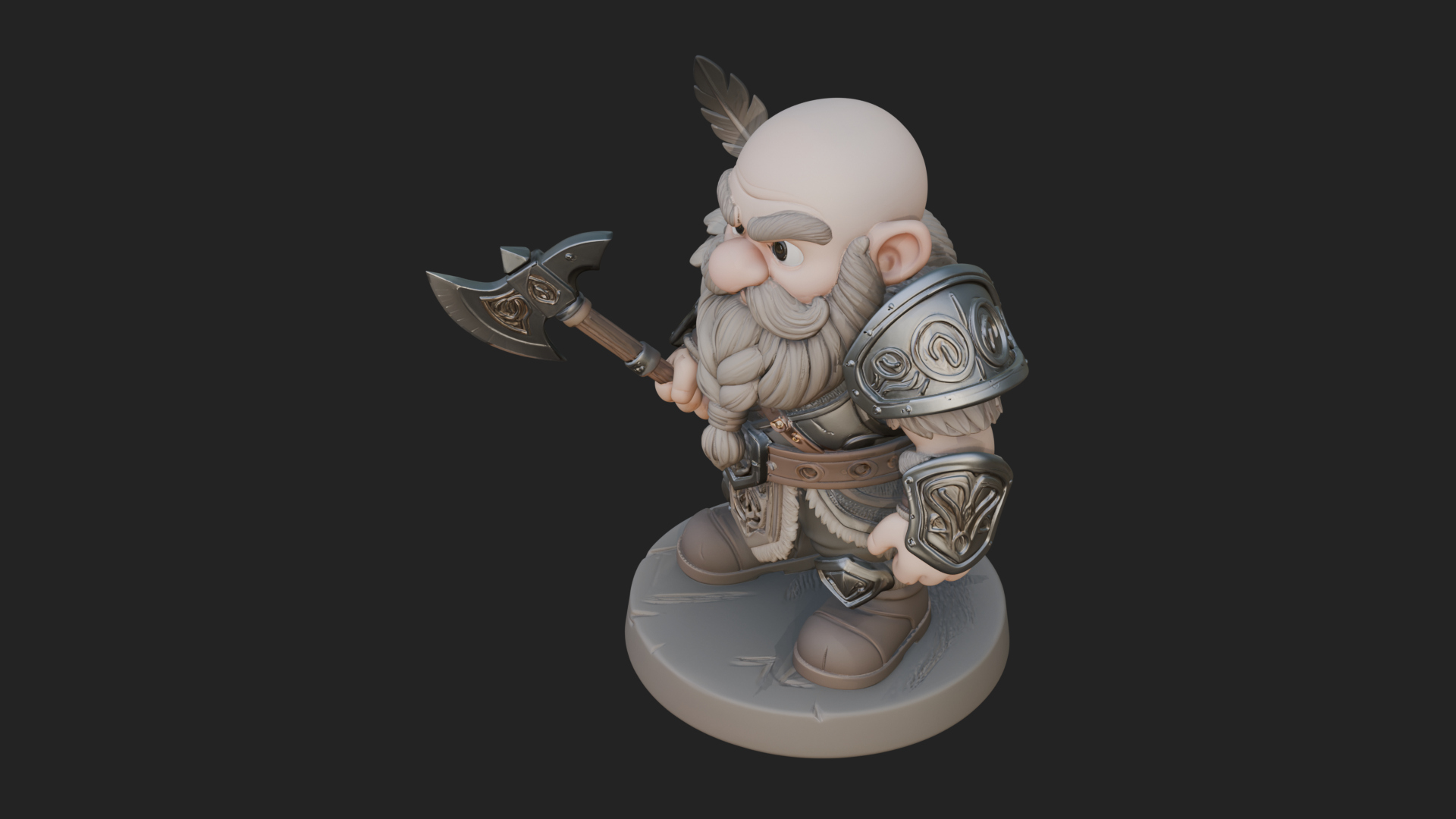 Chibi Bearded Dwarf With Axe Statue Design 7 3D Print Model 3D Model
