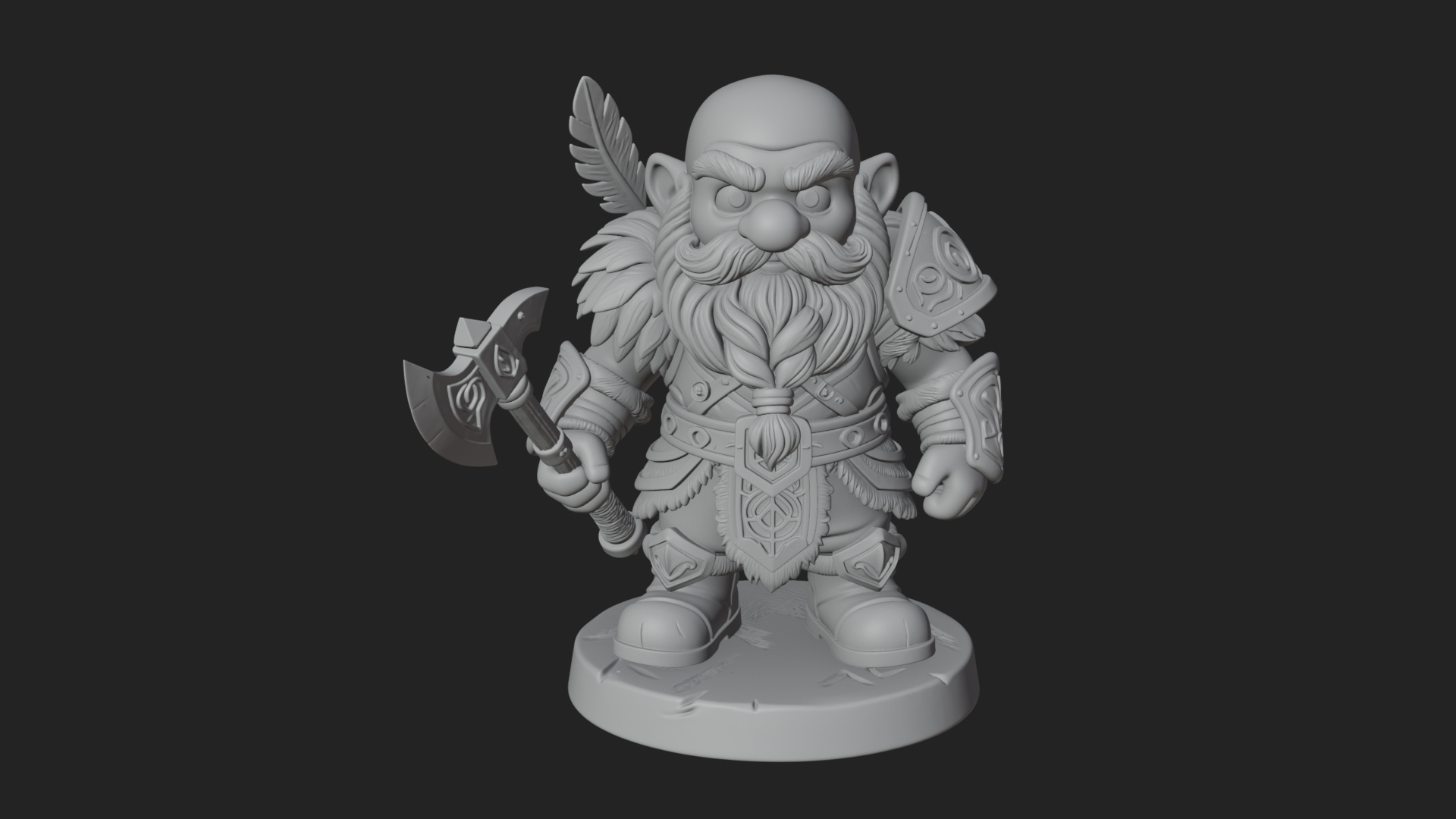 Chibi Bearded Dwarf With Axe Statue Design 7 3D Print Model 3D Model