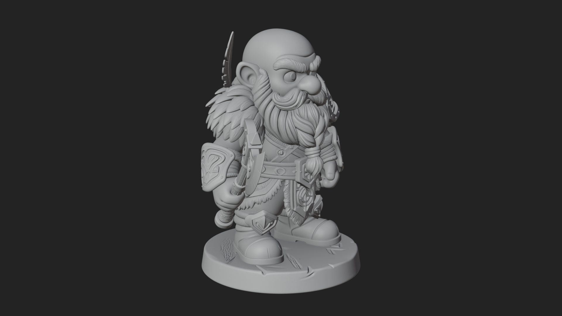 Chibi Bearded Dwarf With Axe Statue Design 7 3D Print Model 3D Model