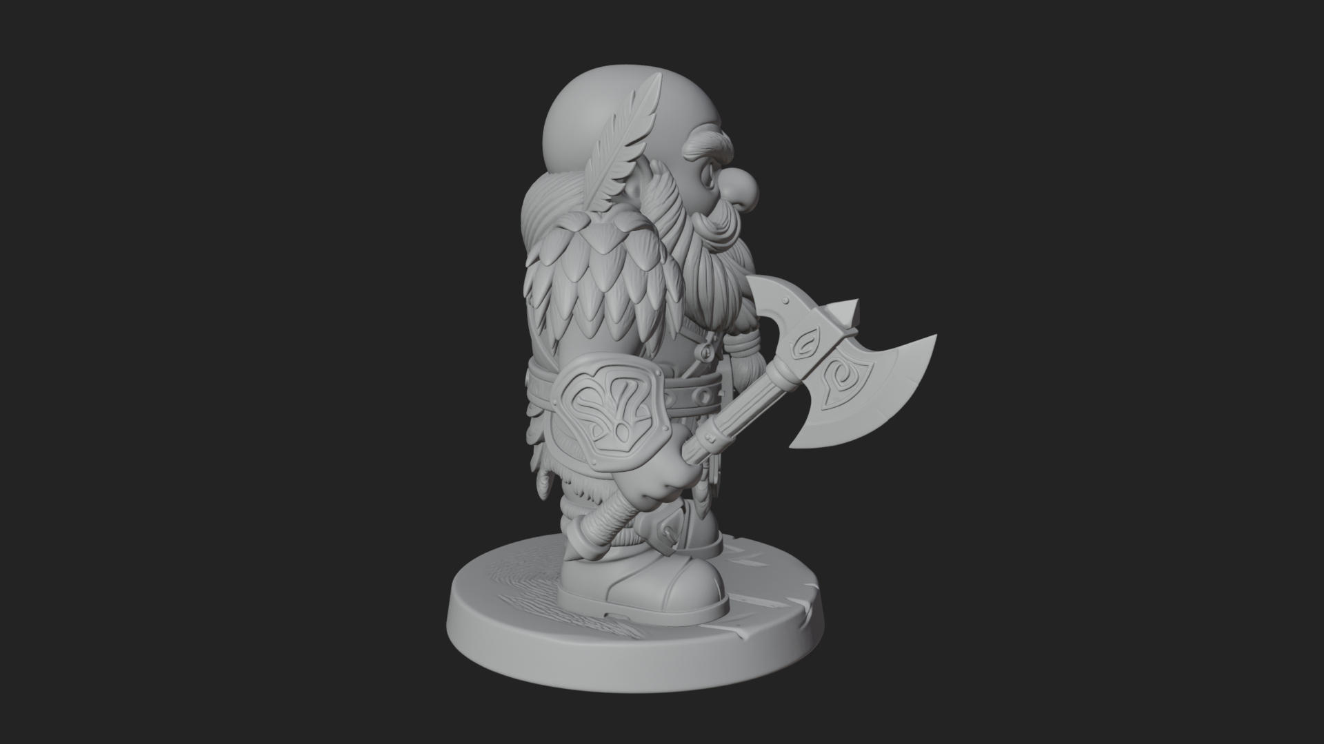 Chibi Bearded Dwarf With Axe Statue Design 7 3D Print Model 3D Model