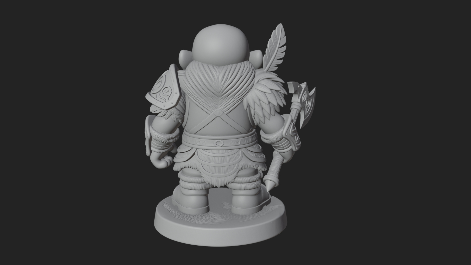 Chibi Bearded Dwarf With Axe Statue Design 7 3D Print Model 3D Model
