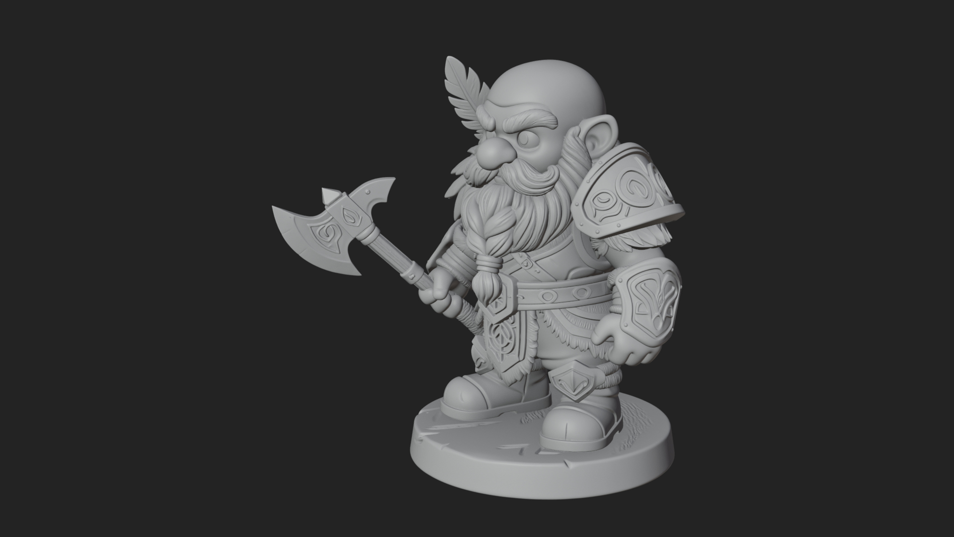 Chibi Bearded Dwarf With Axe Statue Design 7 3D Print Model 3D Model