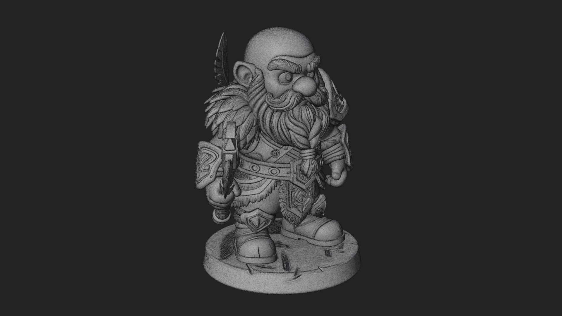 Chibi Bearded Dwarf With Axe Statue Design 7 3D Print Model 3D Model