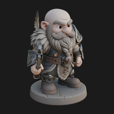 Chibi Bearded Dwarf With Axe Statue Design 7 3D Print Model