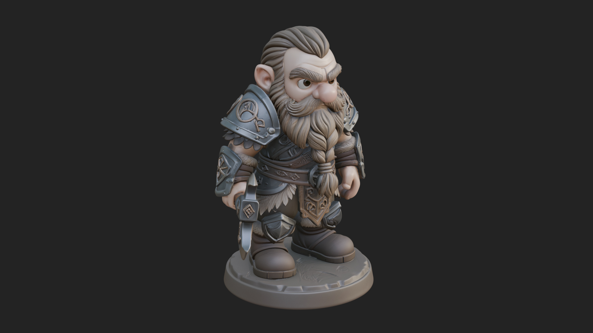 Chibi Bearded Dwarf With Axe Statue Design 8 3D Print Model 3D Model