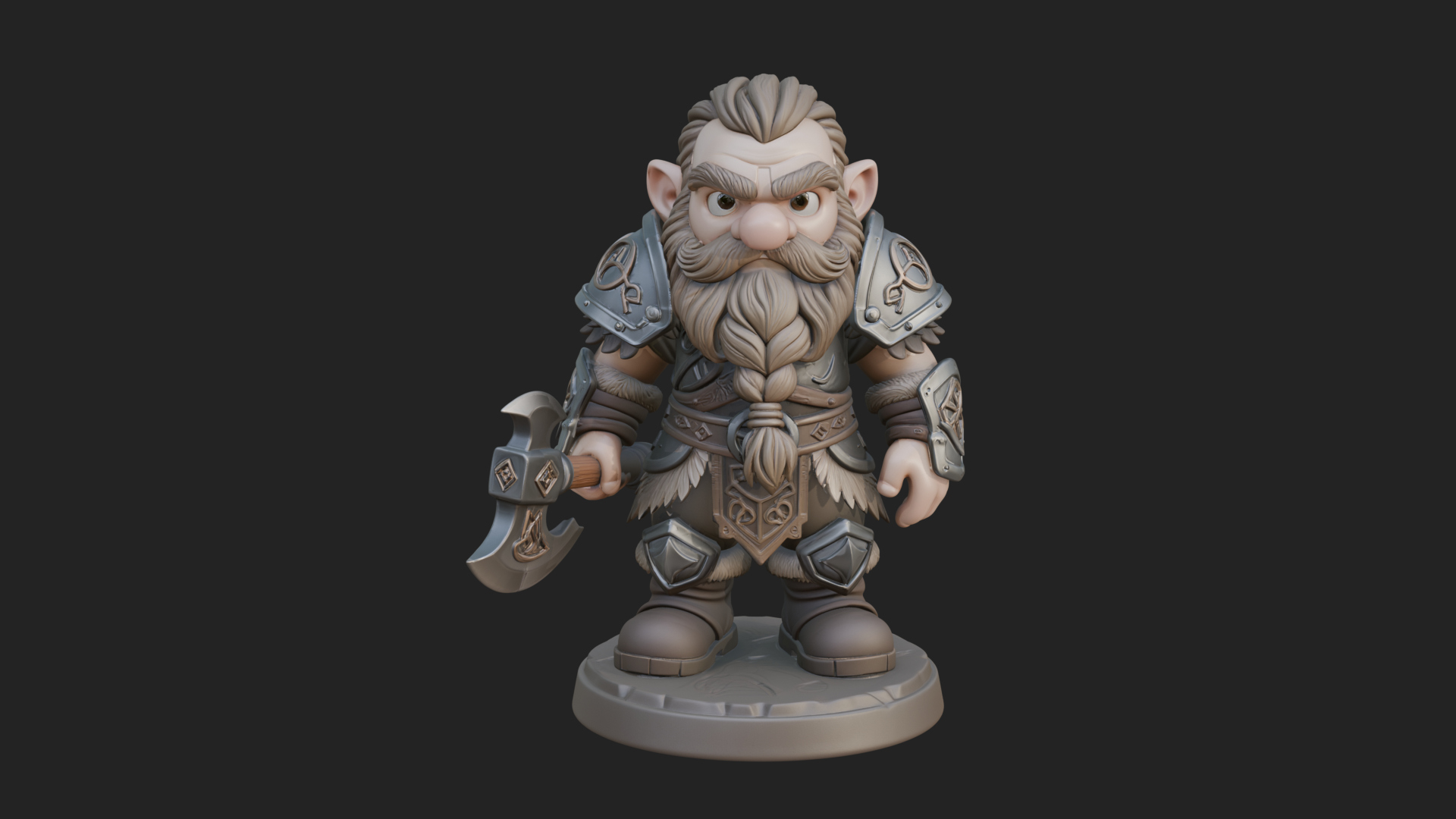 Chibi Bearded Dwarf With Axe Statue Design 8 3D Print Model 3D Model