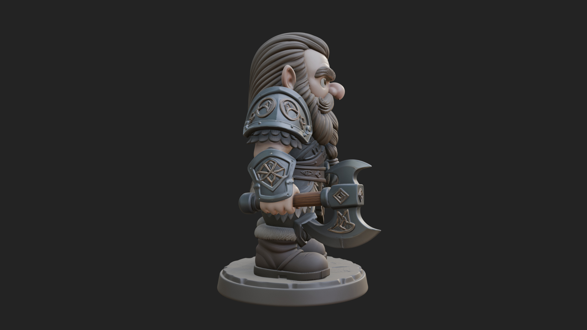 Chibi Bearded Dwarf With Axe Statue Design 8 3D Print Model 3D Model