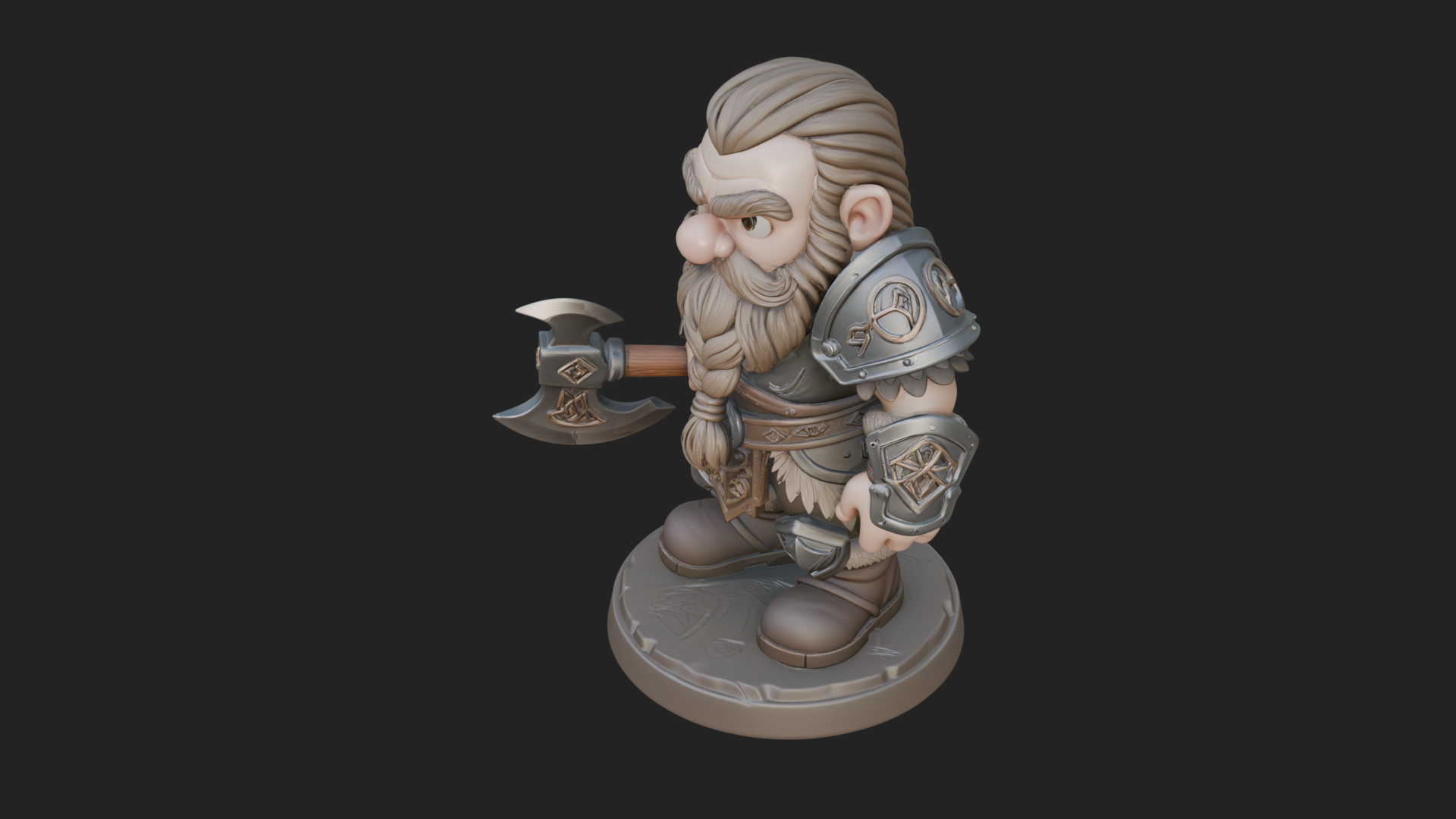 Chibi Bearded Dwarf With Axe Statue Design 8 3D Print Model 3D Model