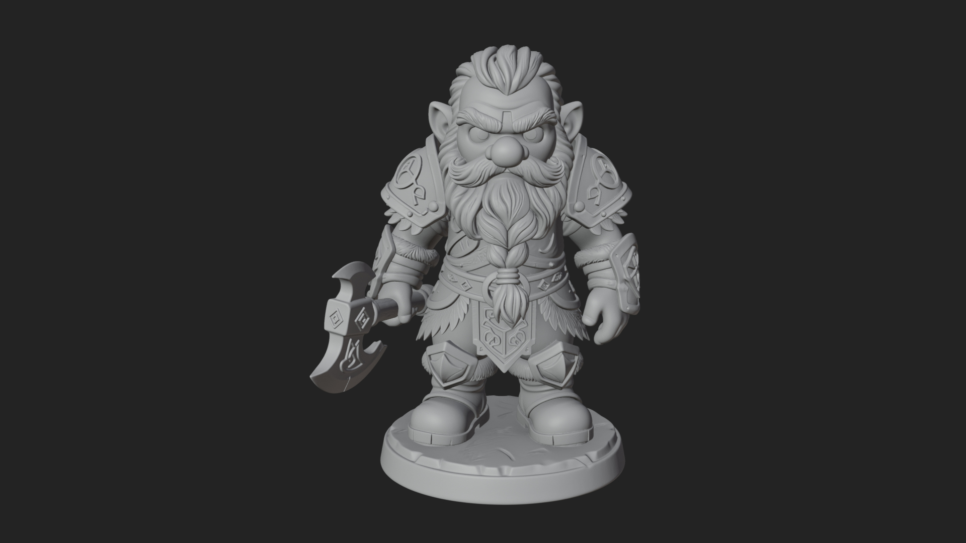 Chibi Bearded Dwarf With Axe Statue Design 8 3D Print Model 3D Model