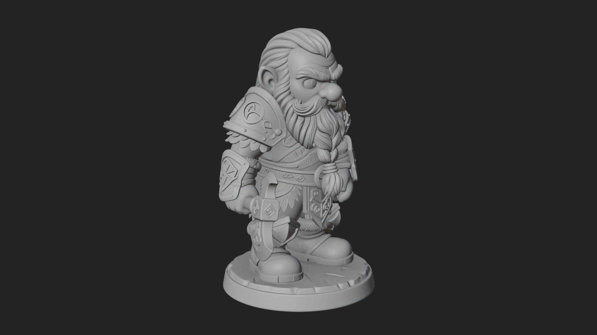 Chibi Bearded Dwarf With Axe Statue Design 8 3D Print Model 3D Model