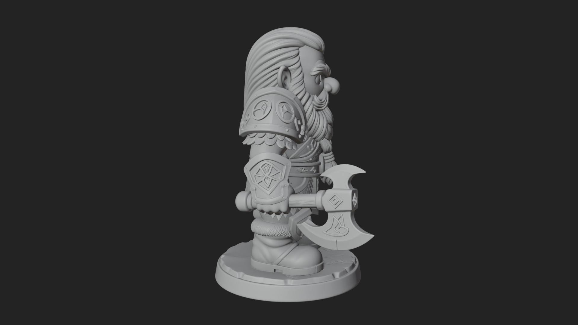 Chibi Bearded Dwarf With Axe Statue Design 8 3D Print Model 3D Model