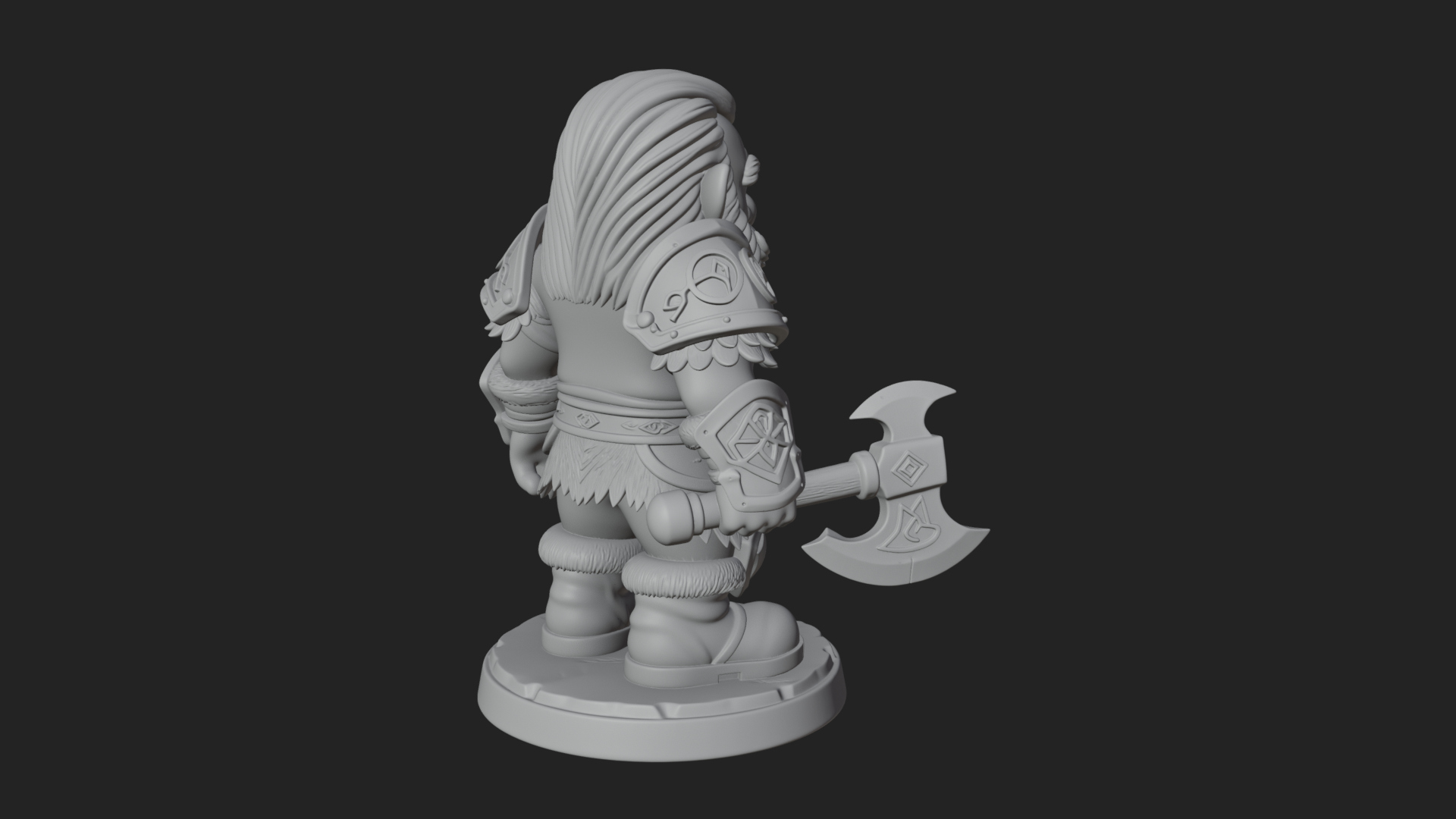 Chibi Bearded Dwarf With Axe Statue Design 8 3D Print Model 3D Model