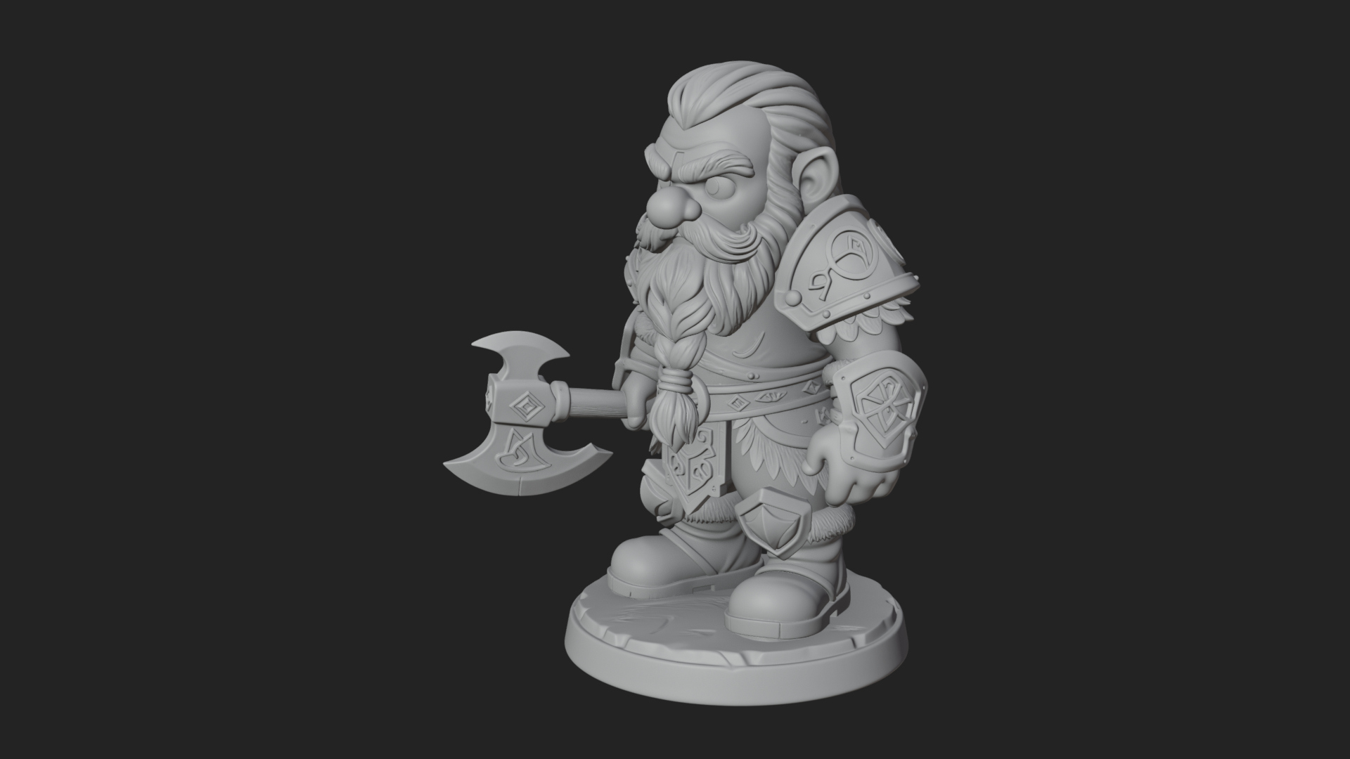 Chibi Bearded Dwarf With Axe Statue Design 8 3D Print Model 3D Model