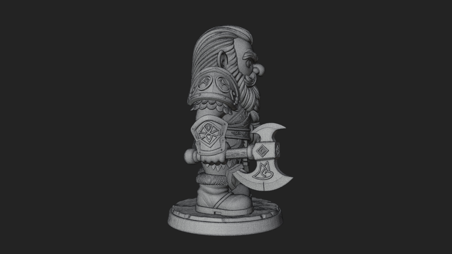 Chibi Bearded Dwarf With Axe Statue Design 8 3D Print Model 3D Model