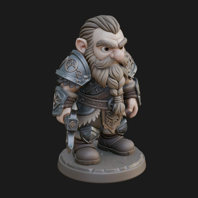 Chibi Bearded Dwarf With Axe Statue Design 8 3D Print Model