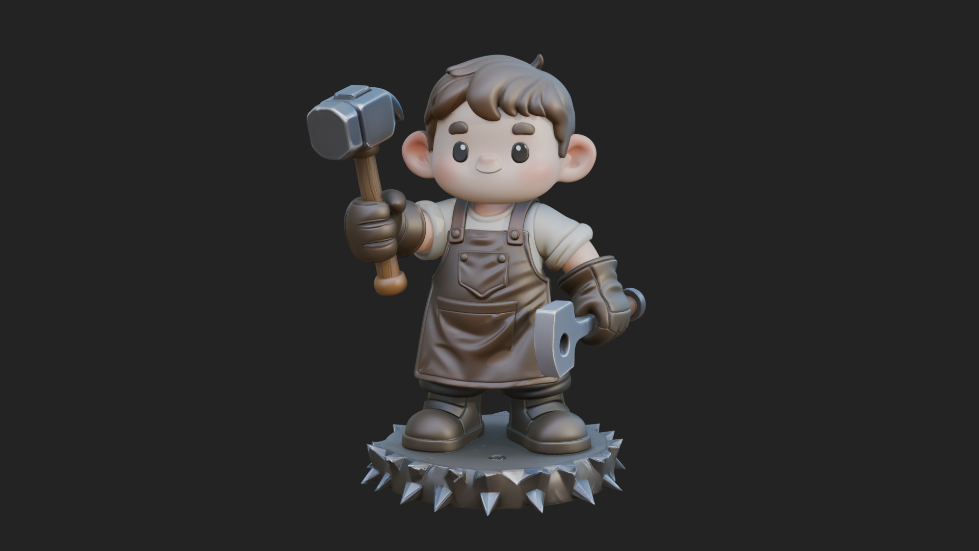 Chibi Blacksmith with Hammer Statue Design 1 3D Print 3D Model
