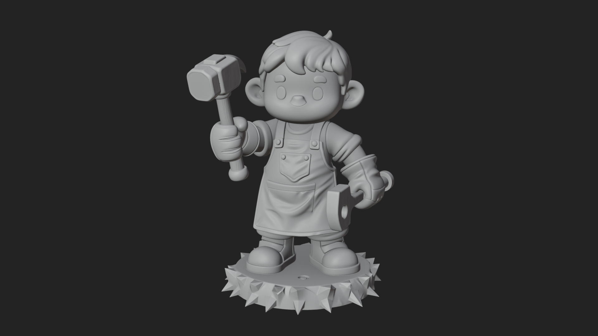 Chibi Blacksmith with Hammer Statue Design 1 3D Print 3D Model