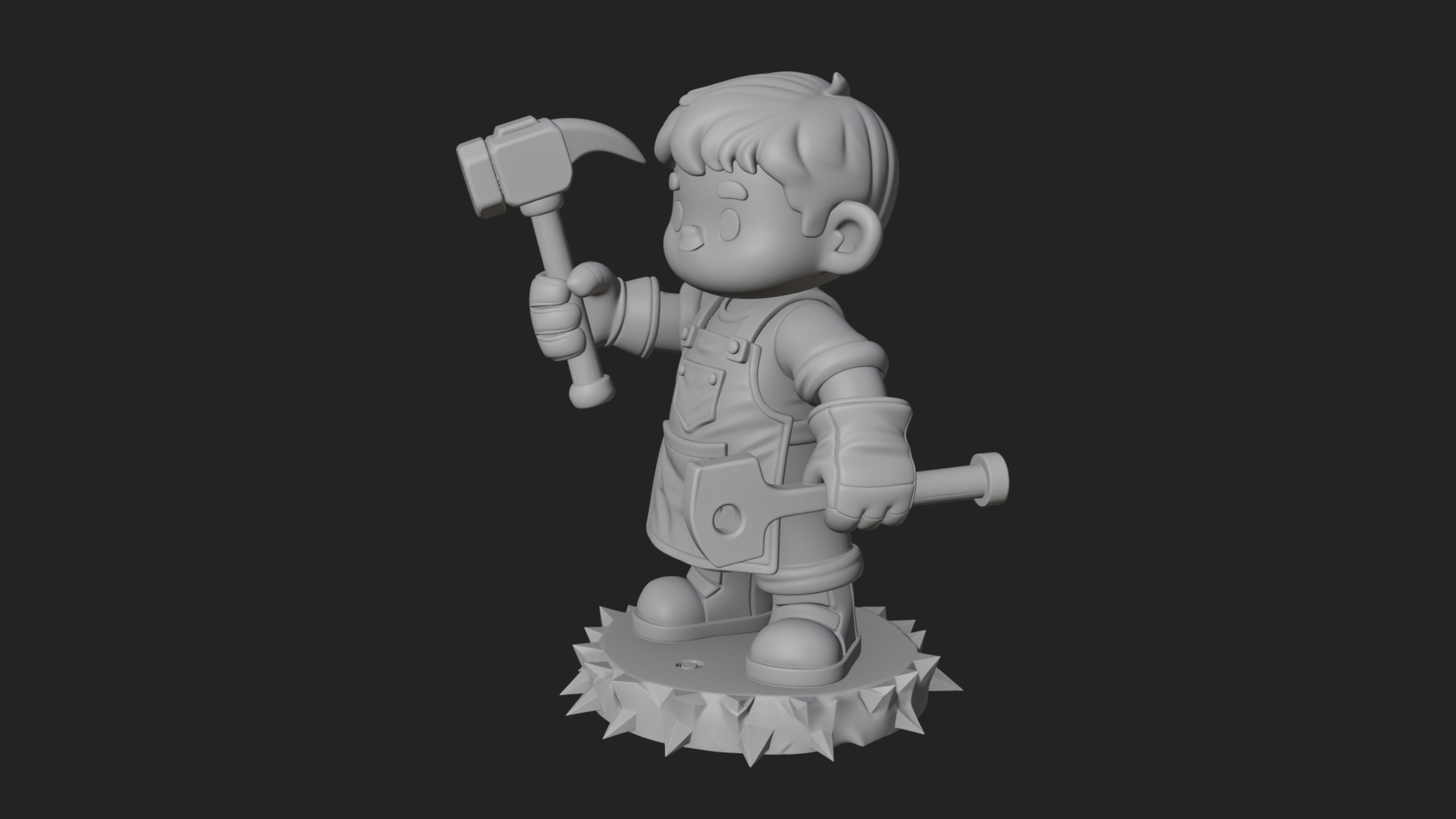 Chibi Blacksmith with Hammer Statue Design 1 3D Print 3D Model