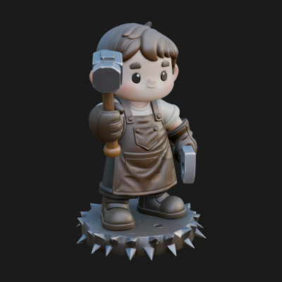 Chibi Blacksmith with Hammer Statue Design 1 3D Print