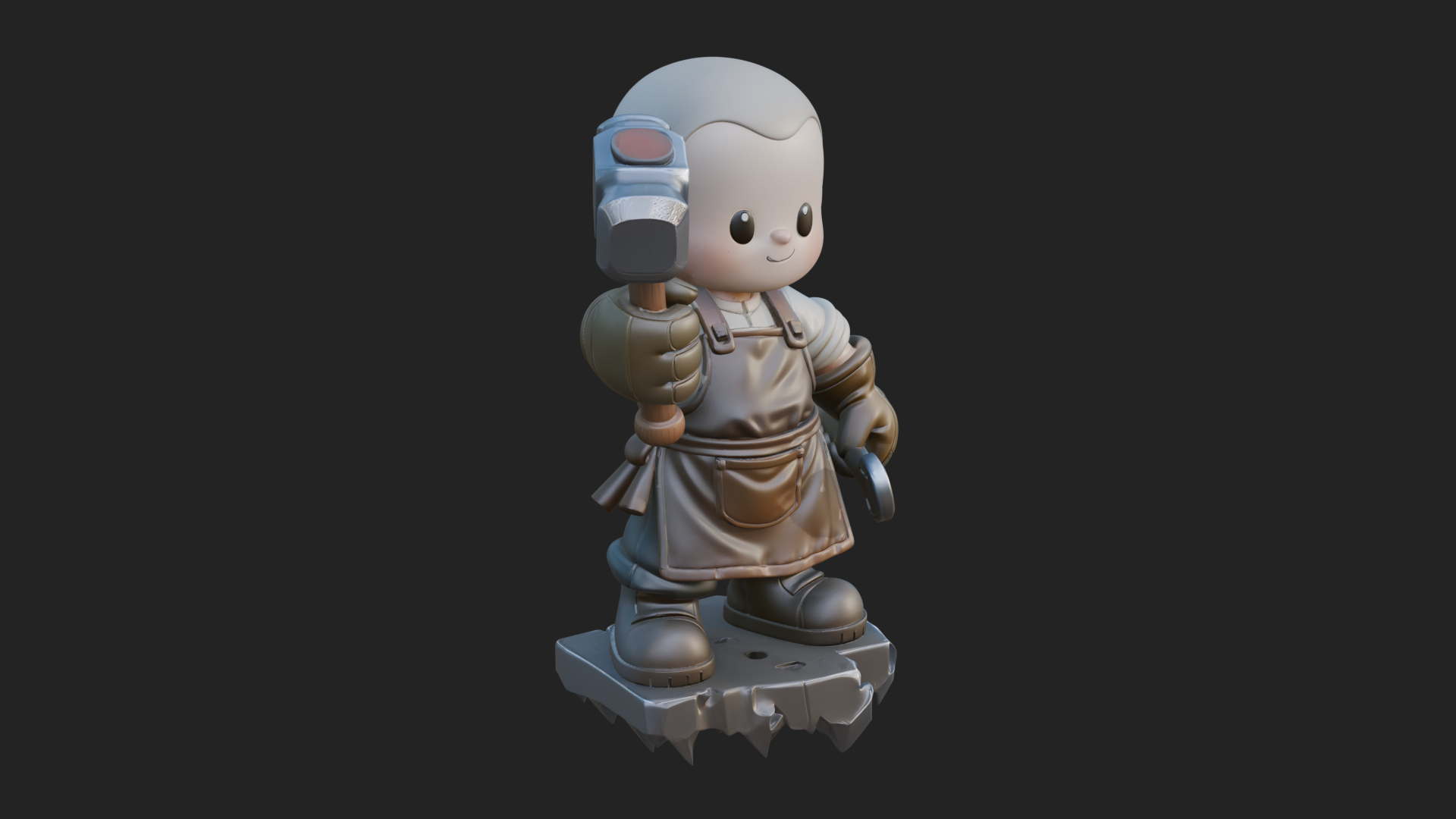 Chibi Blacksmith with Hammer Statue Design 2 3D Print 3D Model