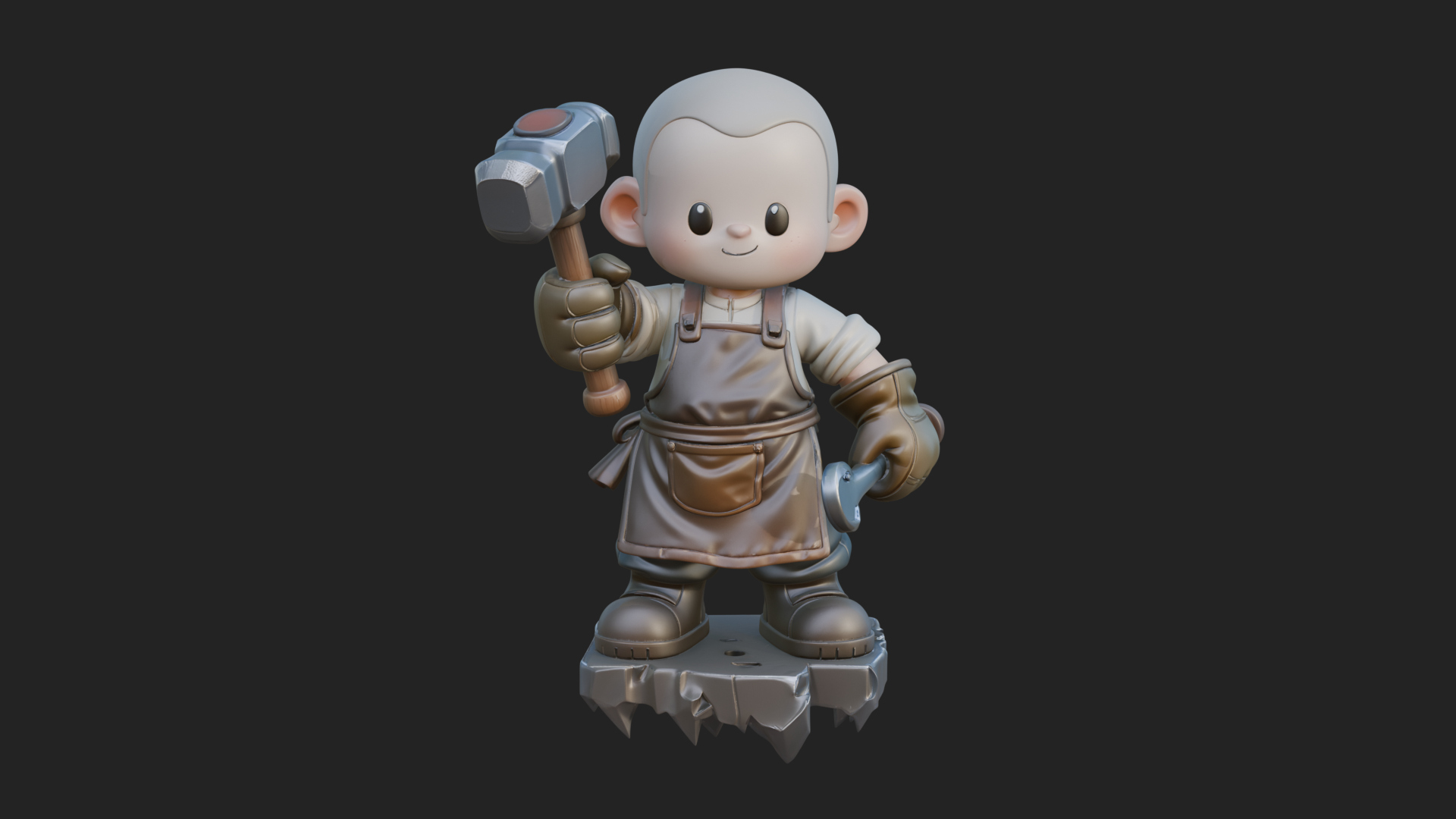 Chibi Blacksmith with Hammer Statue Design 2 3D Print 3D Model