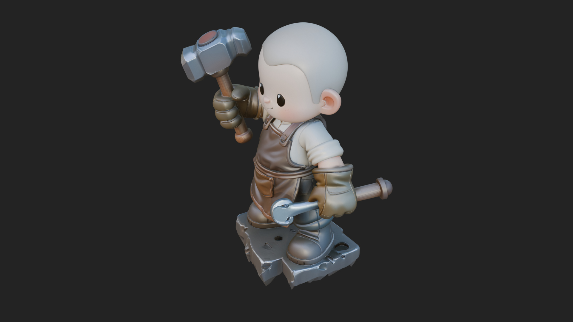 Chibi Blacksmith with Hammer Statue Design 2 3D Print 3D Model