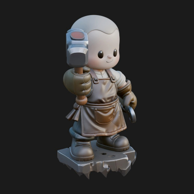 Chibi Blacksmith with Hammer Statue Design 2 3D Print