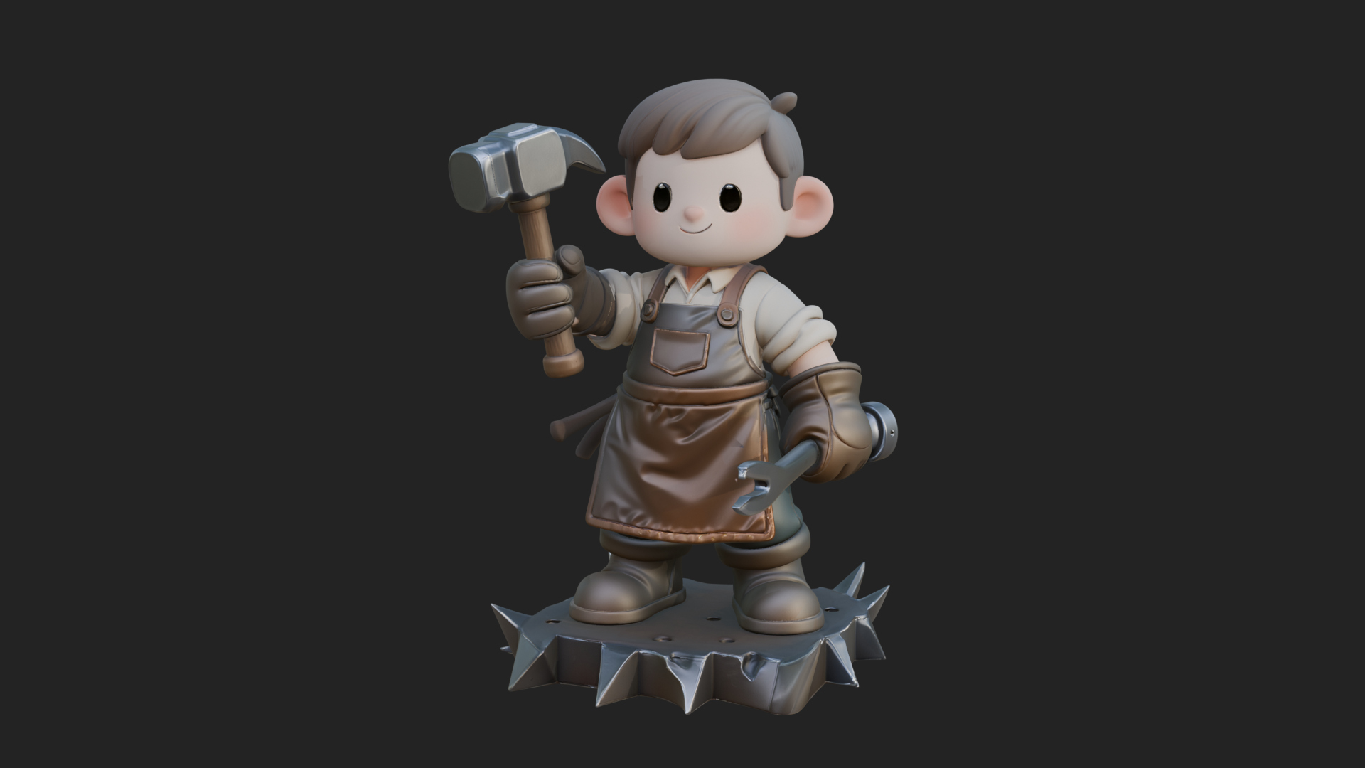 Chibi Blacksmith with Hammer Statue Design 3 3D Print 3D Model